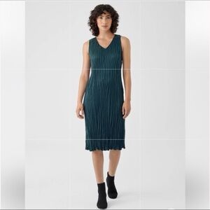 NWT EILEEN FISHER Crushed Cupro V-Neck Dress